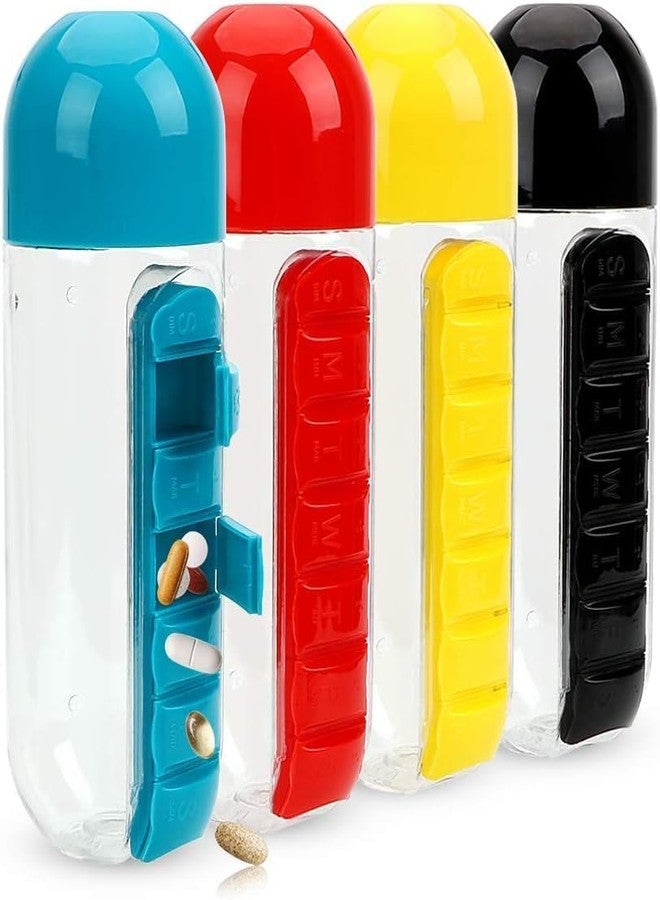 Abhaymart Pill Box Organizer with Water BottleWeekly Medicine Vitamins 600ML Candy Color Pill Water Bottle Seven Daily Pill Box Organizer Portable Kit Combine Plastic Water Bottle Multicolor (2 Pcs) - Image 2